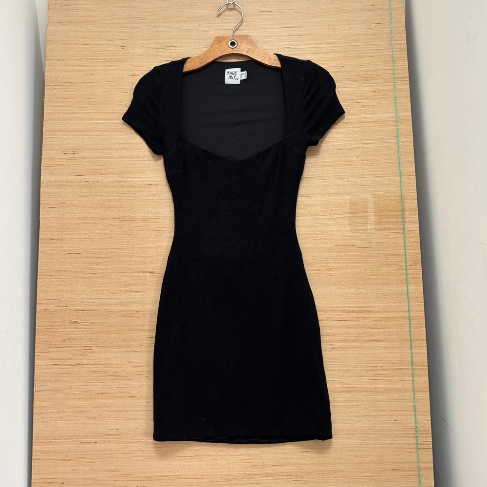 Princess Polly Black Ribbed Open Back Tie Mini Dress Sweetheart Neck US 2